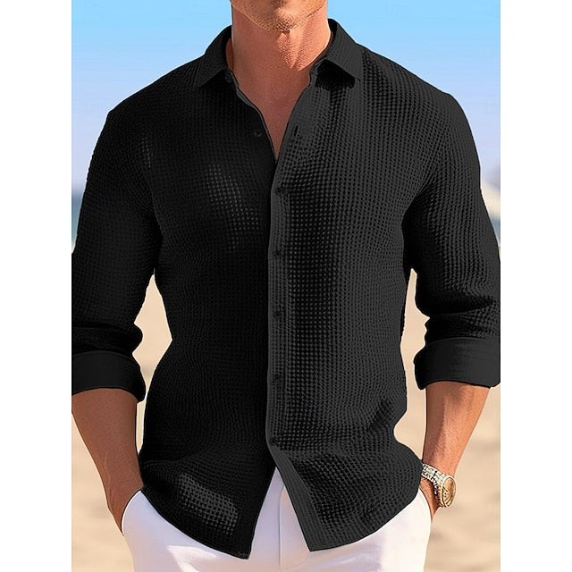 Waffle Shirt Men's Summer Up Button