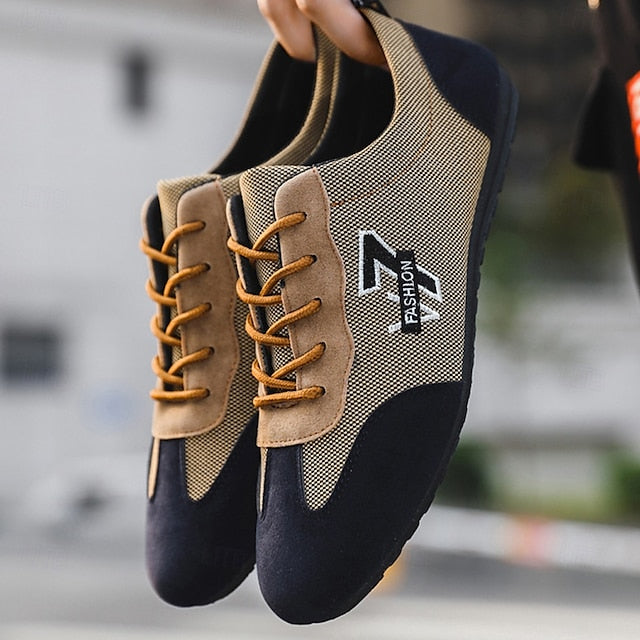 – Lace-Up Navy Nylon Breathable and Sneakers Men's Beige