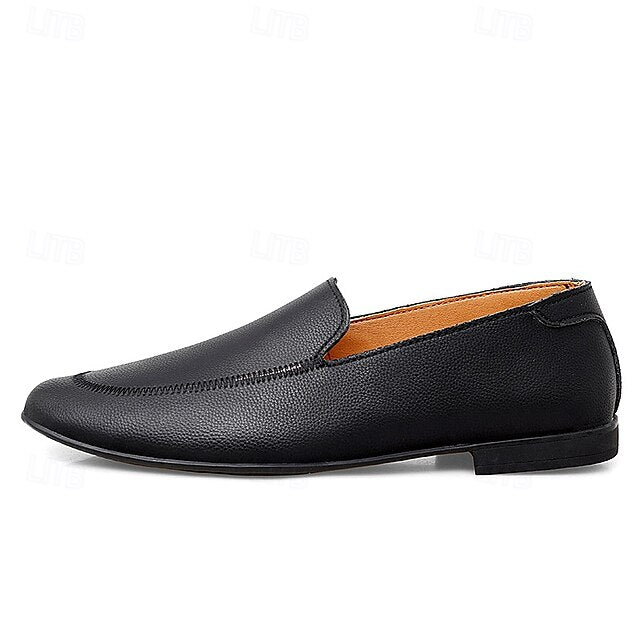 Loafers Shoes - Faux Prom Leather Men's with White Slip-On