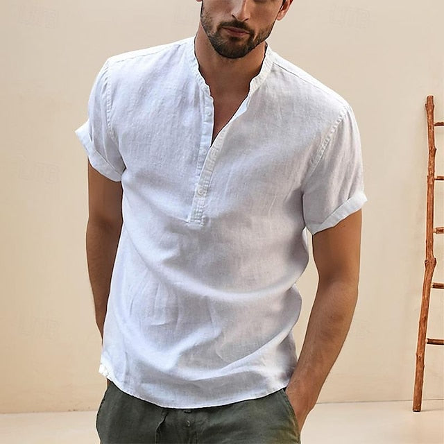 Summer Up Linen Geometric Shirt Men's Button