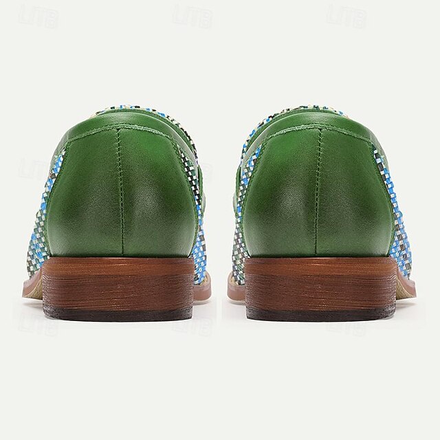 Leather Woven Blue Slip-On Loafers - Men's Stylish Faux