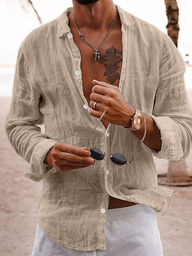 Shirt Up Beach Linen Button Men's Casual