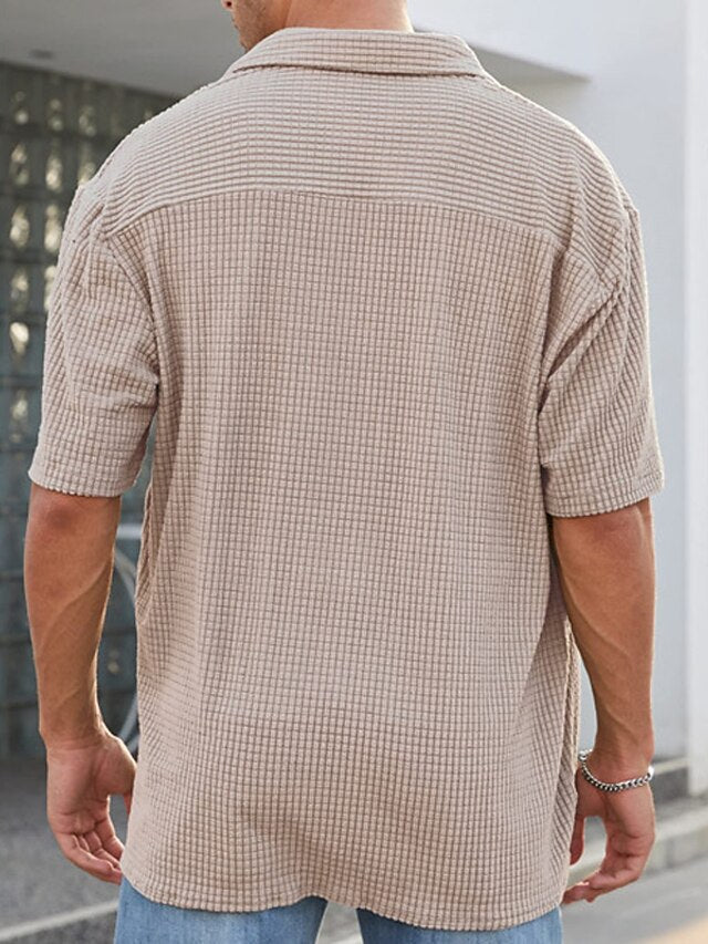 Button Men's Waffle Casual Shirt Summer