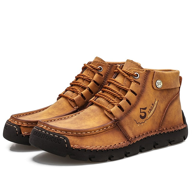 Casual Men's Lace-Up Leather Ankle Vintage Boots –
