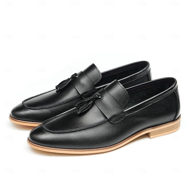 Leather Elegant Loafers Men's Tassel Genuine Slip-On -