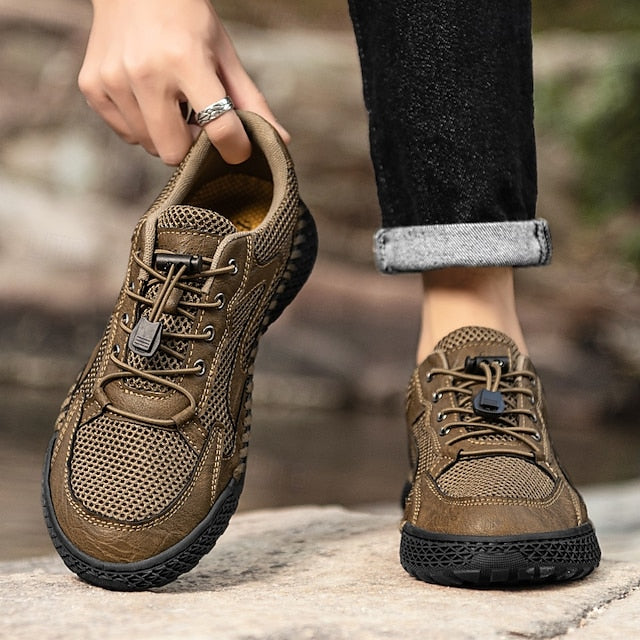 Men's Tan Breathable Mesh Lace-up with Design Sneakers