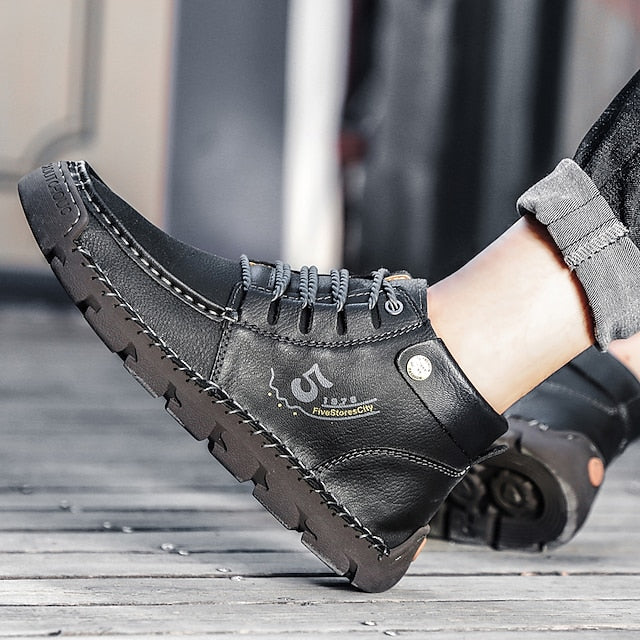 Casual Men's Lace-Up Leather Ankle Vintage Boots –