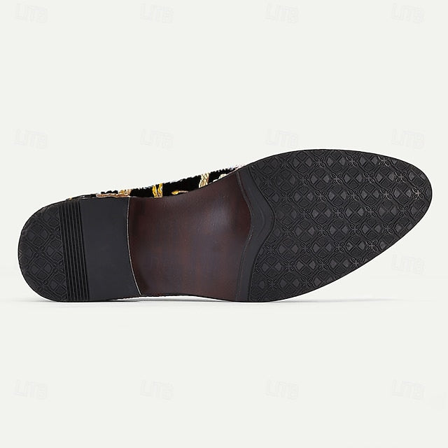Black Embroidery with Men's Jacquard Dragonfly Loafers