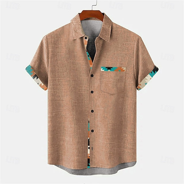 Summer Men's Shirt Sleeve Linen Button Short Up