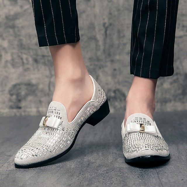 Men's Loafers – Silver Strap Elegant Monk Prom Woven and