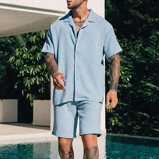 Set Summer Men's Shirt Up Button Casual