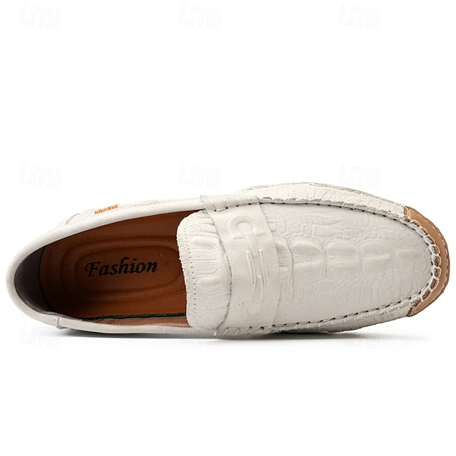 Leather Black with Loafers Faux Men's White Crocodile