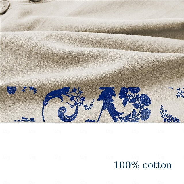 Beach Plain Shirt Button Up Ethnic Men's
