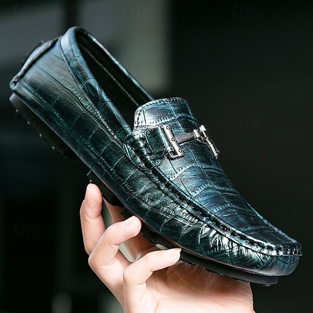 Pattern Leather Faux - Purple Crocodile Men's Loafers
