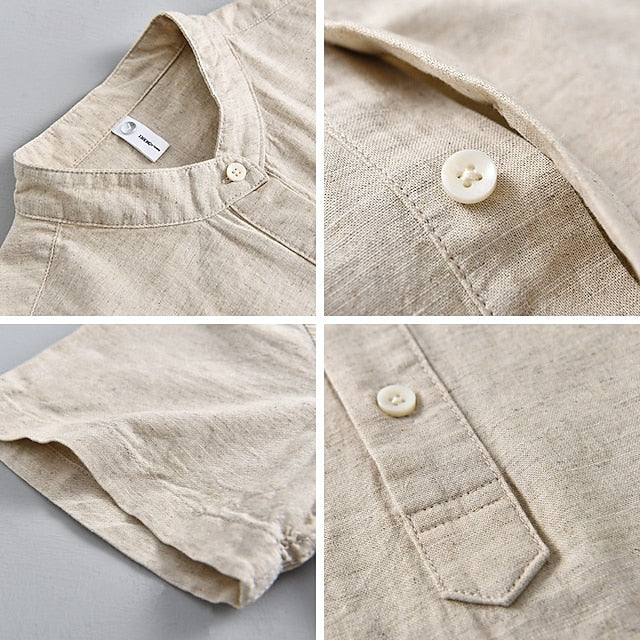 Popover Shirt Cotton Linen Casual Men's