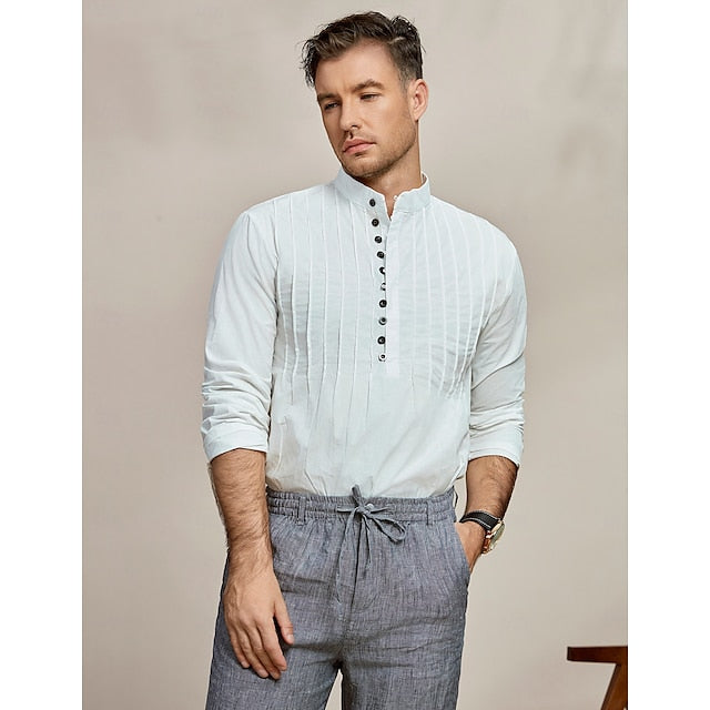 Men's Popover Shirt Band Collar Summer