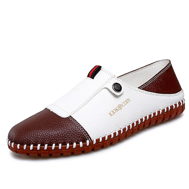 – Men's Leather Driving Loafers Slip-On Casual Two-Tone