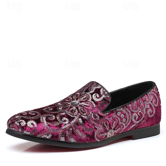 Slip-On – Stylish Floral Men's Embroidered Purple Loafers