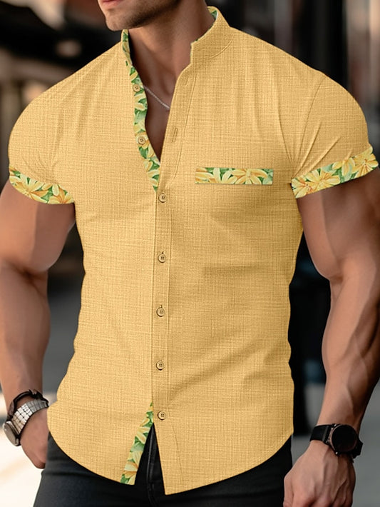 Linen Shirt Chinese Mandarin Men's Collar