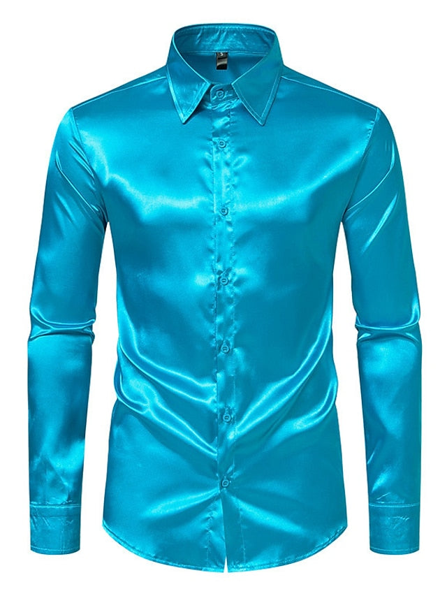 Up Men's Black Satin Casual Shirt Button