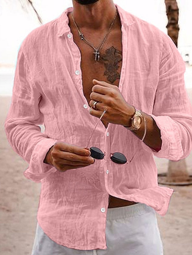 Shirt Up Beach Linen Button Men's Casual