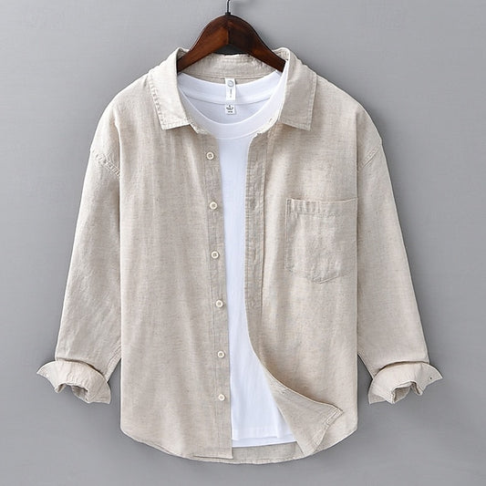 Button Men's Casual Up Shirt Linen Cotton