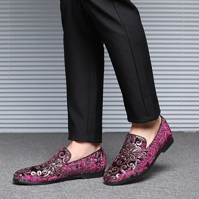 Slip-On – Stylish Floral Men's Embroidered Purple Loafers