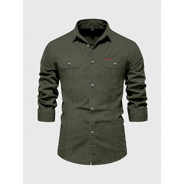 Shirt Men's Button Casual Up Work Cargo