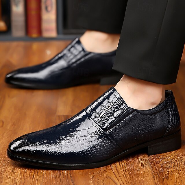 Shoes Pattern Men's Crocodile Patent Leather Dress Black