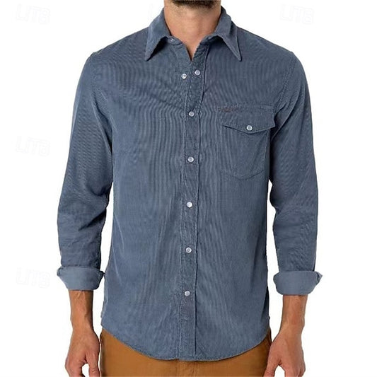 White Men's Shirt Casual Deep Flannel Blue
