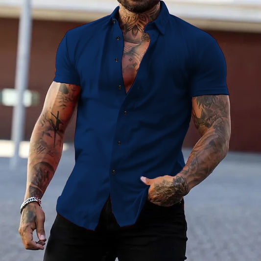 Black Shirt Summer Button Casual Men's Up