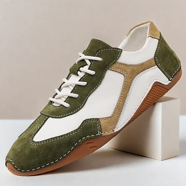 and Suede Men's Sport Green Sneakers Lace-Up with White