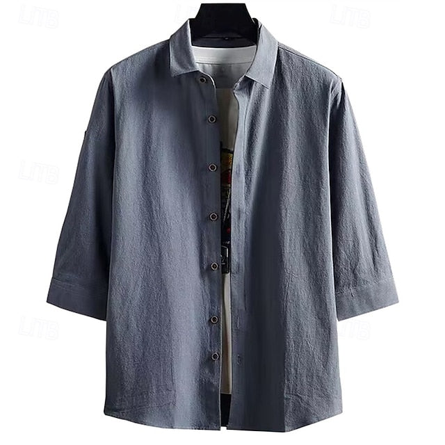 Casual Men's Button Shirt Cotton Linen Up