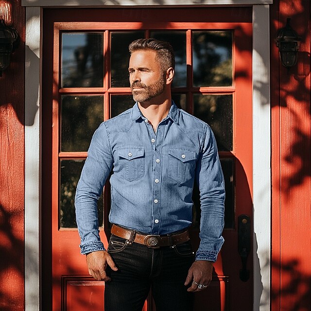 Men's Chambray Button Casual Shirt Calico