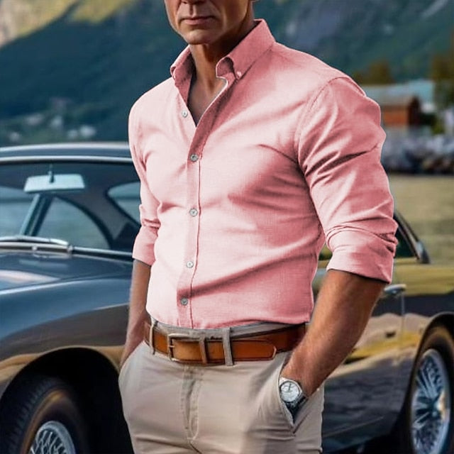 Shirt White Cotton Linen Men's Pink Black Vacation Plain