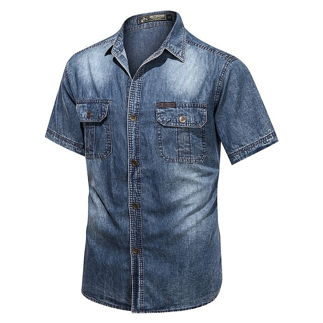 Men's Button Summer Jeans Chambray Shirt