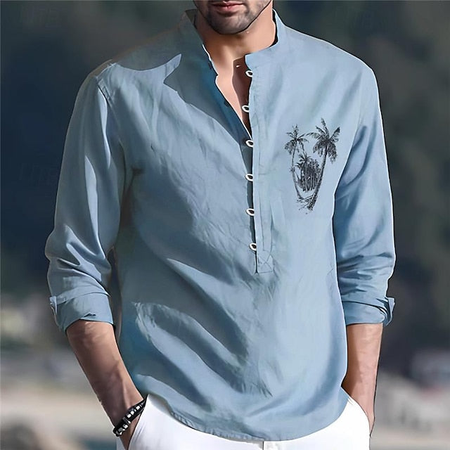 Casual Cotton Men's Button Up Shirt Linen