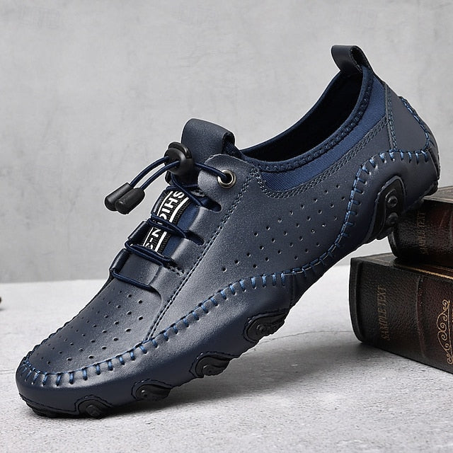 Shoes Casual Perforated with Men's White Hand-Stitched