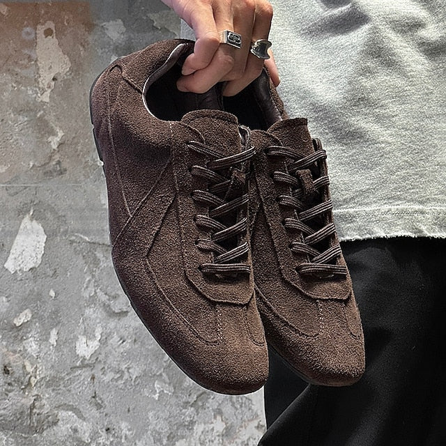 Men's with Rubber White Brown Sneakers Sole Suede Dark