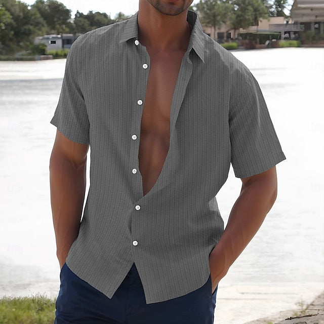 Stripe Wear Beach Men's Linen Shirt Summer