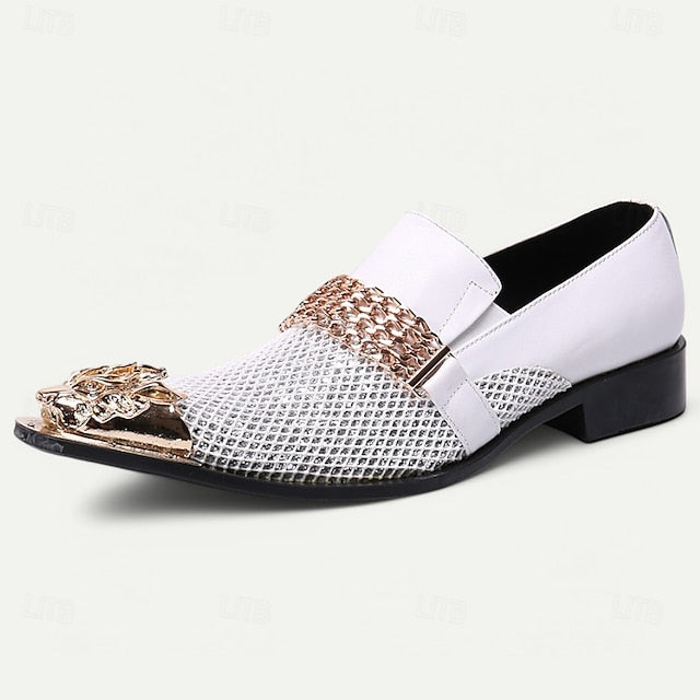 Loafers with Metallic Premium Men's Cowhide Slip-On White