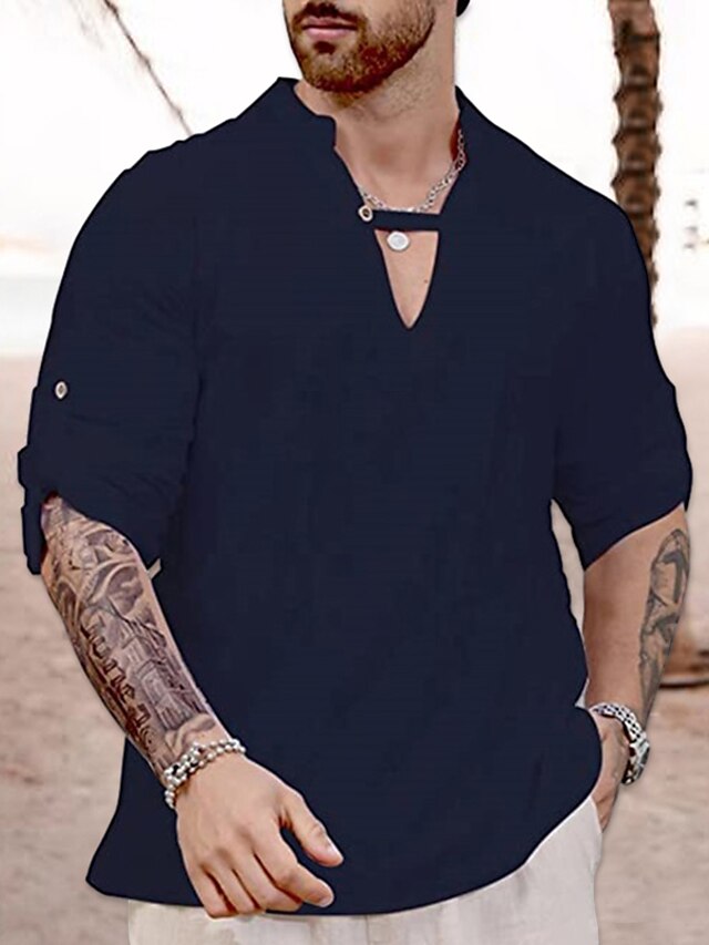 White Linen Beach Casual Shirt Men's