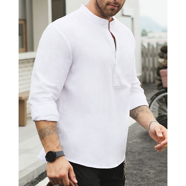 Cotton Men's Casual Popover Linen Shirt