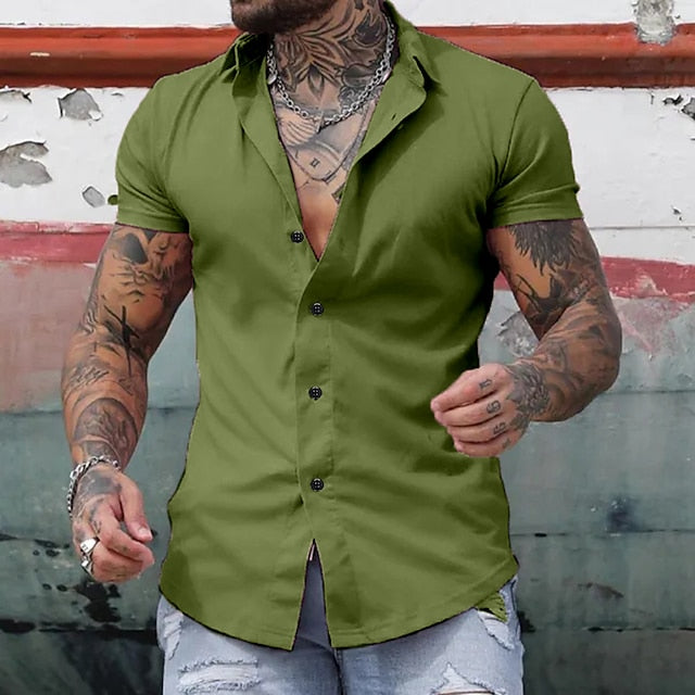 Black Shirt Summer Button Casual Men's Up