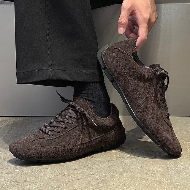 Men's with Rubber White Brown Sneakers Sole Suede Dark