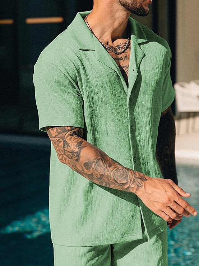 Men's Piece Button Casual 2 Summer Shirt Set Up