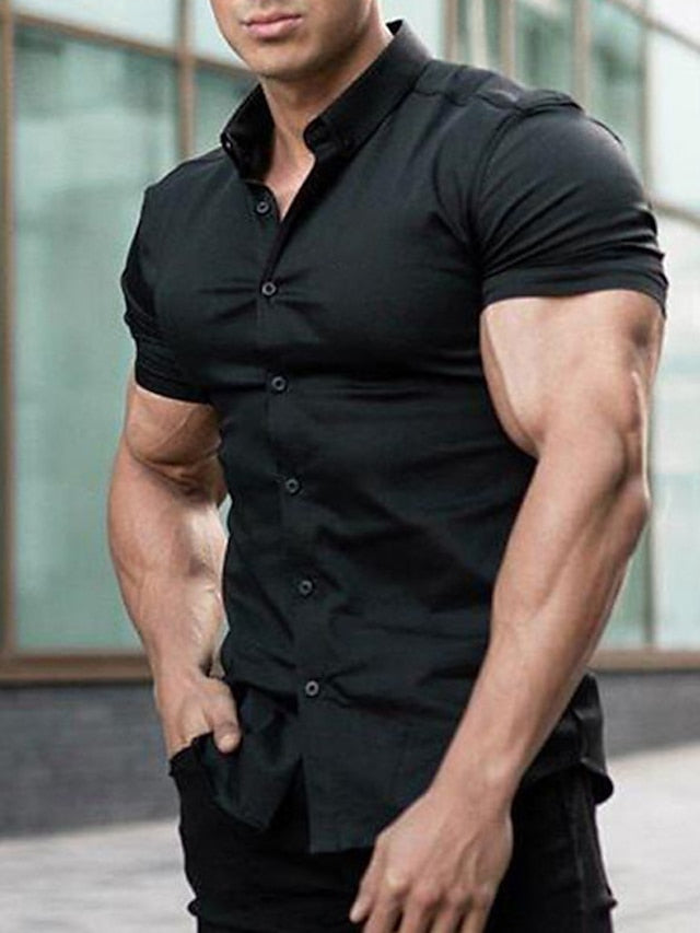 Button Casual Black Up Shirt Men's Summer