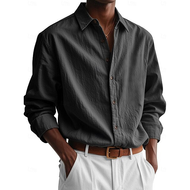 Green Up Button Men's White Shirt Light Casual