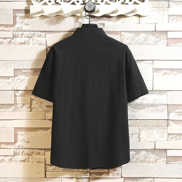 Cotton Linen Collar White Shirt Chinese Men's