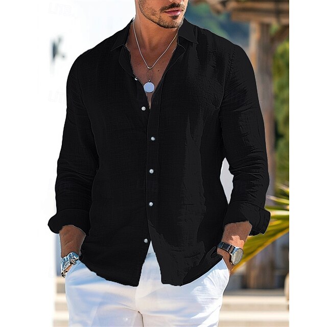 Summer Men's Shirt Up Button Linen Beach Wear